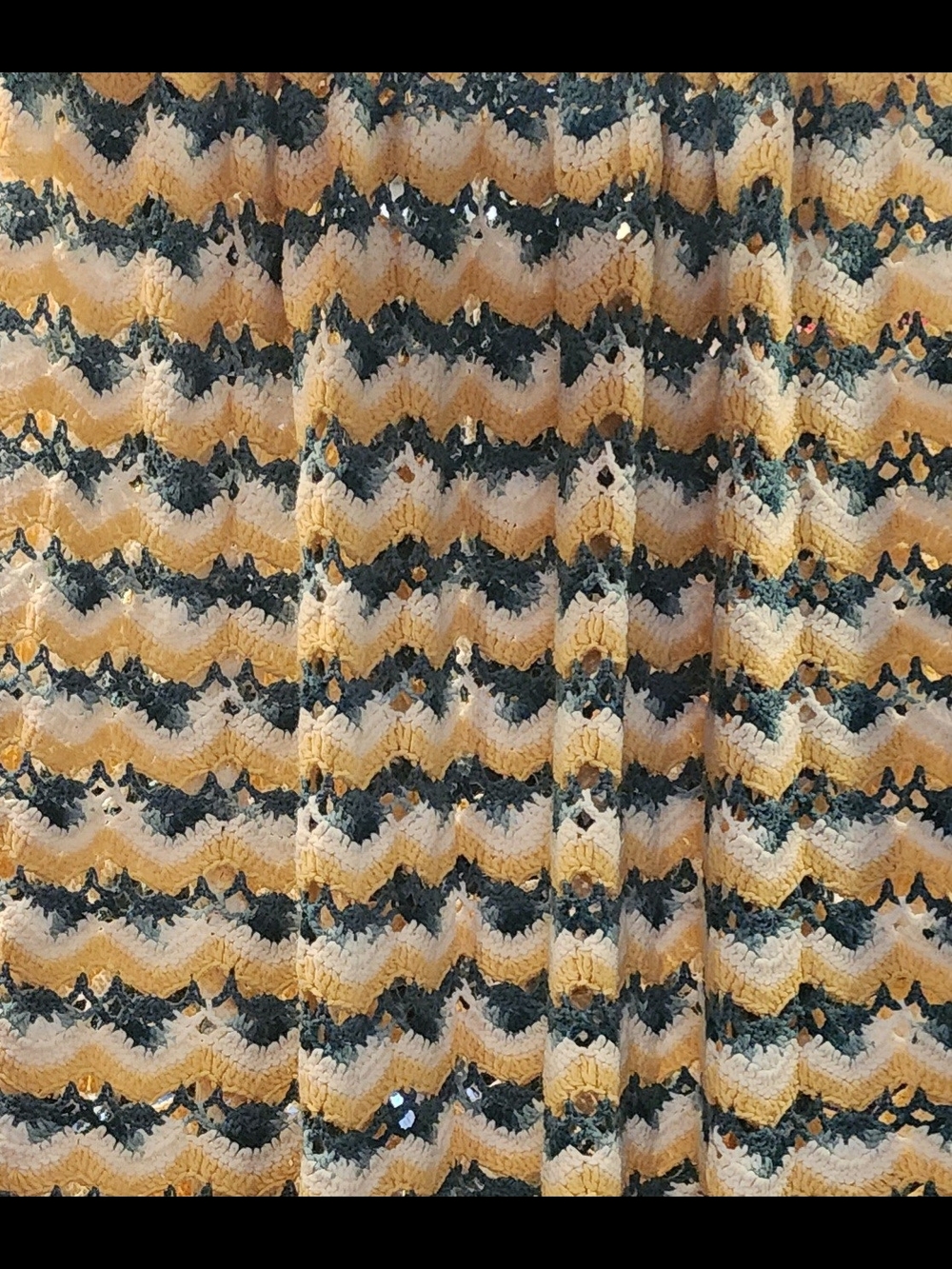 Handmade Chevron Crochet Blanket Yellow , White And Dark Teal 53" x 53"